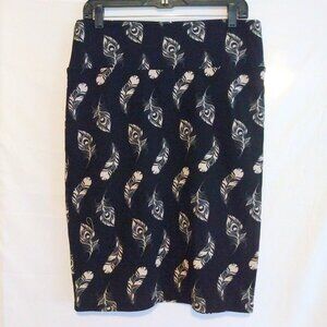 Lularoe Feather Print Stretch Pencil Skirt L Boho Cottagecore Whimsical Artsy
